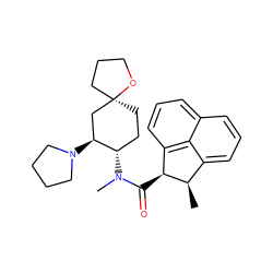 C[C@@H]1c2cccc3cccc(c23)[C@@H]1C(=O)N(C)[C@H]1CC[C@@]2(CCCO2)C[C@@H]1N1CCCC1 ZINC000029569439