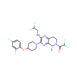 C[C@@H]1c2nc(N3CCC(Oc4ccc(F)cc4F)CC3)c(NCC(F)F)nc2CCN1C(=O)C(F)F ZINC001772600836