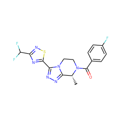 C[C@@H]1c2nnc(-c3nc(C(F)F)ns3)n2CCN1C(=O)c1ccc(F)cc1 ZINC000218565257