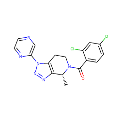 C[C@@H]1c2nnn(-c3cnccn3)c2CCN1C(=O)c1ccc(Cl)cc1Cl ZINC000225998968