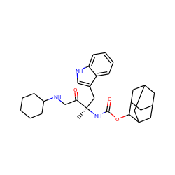 C[C@](Cc1c[nH]c2ccccc12)(NC(=O)OC1C2CC3CC(C2)CC1C3)C(=O)CNC1CCCCC1 ZINC000013776493