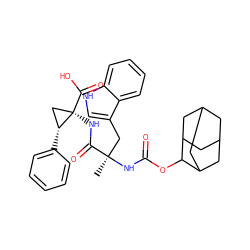 C[C@](Cc1c[nH]c2ccccc12)(NC(=O)OC1C2CC3CC(C2)CC1C3)C(=O)N[C@@]1(C(=O)O)C[C@H]1c1ccccc1 ZINC000027735422