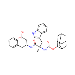 C[C@](Cc1c[nH]c2ccccc12)(NC(=O)OC1C2CC3CC(C2)CC1C3)C(=O)N[C@@H](CC(=O)O)Cc1ccccc1 ZINC000026670158