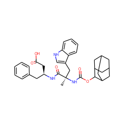 C[C@](Cc1c[nH]c2ccccc12)(NC(=O)OC1C2CC3CC(C2)CC1C3)C(=O)N[C@H](CC(=O)O)Cc1ccccc1 ZINC000026665305