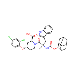 C[C@](Cc1c[nH]c2ccccc12)(NC(=O)OC1C2CC3CC(C2)CC1C3)C(=O)N1CC[C@H](Oc2ccc(Cl)cc2Cl)C[C@H]1C(=O)O ZINC000029217867