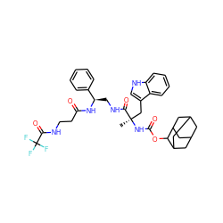 C[C@](Cc1c[nH]c2ccccc12)(NC(=O)OC1C2CC3CC(C2)CC1C3)C(=O)NC[C@@H](NC(=O)CCNC(=O)C(F)(F)F)c1ccccc1 ZINC000026576385