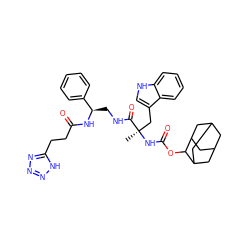 C[C@](Cc1c[nH]c2ccccc12)(NC(=O)OC1C2CC3CC(C2)CC1C3)C(=O)NC[C@@H](NC(=O)CCc1nnn[nH]1)c1ccccc1 ZINC000026574548