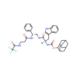 C[C@](Cc1c[nH]c2ccccc12)(NC(=O)OC1C2CC3CC(C2)CC1C3)C(=O)NC[C@H](NC(=O)CCNC(=O)C(F)(F)F)c1ccccc1 ZINC000027548382