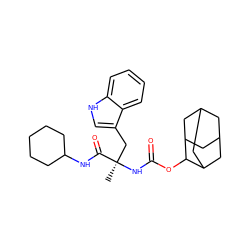 C[C@](Cc1c[nH]c2ccccc12)(NC(=O)OC1C2CC3CC(C2)CC1C3)C(=O)NC1CCCCC1 ZINC000013776492