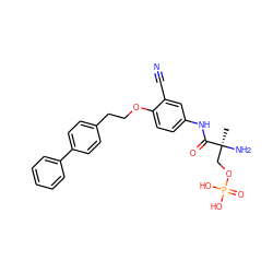 C[C@](N)(COP(=O)(O)O)C(=O)Nc1ccc(OCCc2ccc(-c3ccccc3)cc2)c(C#N)c1 ZINC000049067816