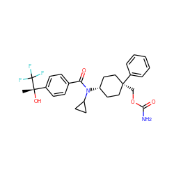 C[C@](O)(c1ccc(C(=O)N(C2CC2)[C@H]2CC[C@](COC(N)=O)(c3ccccc3)CC2)cc1)C(F)(F)F ZINC000101390093