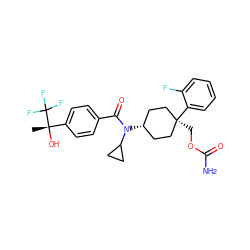 C[C@](O)(c1ccc(C(=O)N(C2CC2)[C@H]2CC[C@](COC(N)=O)(c3ccccc3F)CC2)cc1)C(F)(F)F ZINC000101390112