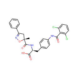 C[C@]1(C(=O)N[C@@H](Cc2ccc(NC(=O)c3c(Cl)cccc3Cl)cc2)C(=O)O)CC(c2ccccc2)=NO1 ZINC000096271103