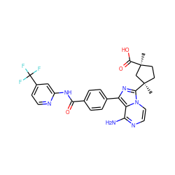 C[C@]1(C(=O)O)CC[C@@](C)(c2nc(-c3ccc(C(=O)Nc4cc(C(F)(F)F)ccn4)cc3)c3c(N)nccn23)C1 ZINC001772598658