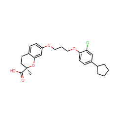 C[C@]1(C(=O)O)CCc2ccc(OCCCOc3ccc(C4CCCC4)cc3Cl)cc2O1 ZINC000003989109