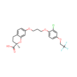 C[C@]1(C(=O)O)CCc2ccc(OCCCOc3ccc(OCC(F)(F)F)cc3Cl)cc2O1 ZINC000013981013