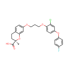 C[C@]1(C(=O)O)CCc2ccc(OCCCOc3ccc(Oc4ccc(F)cc4)cc3Cl)cc2O1 ZINC000028137414