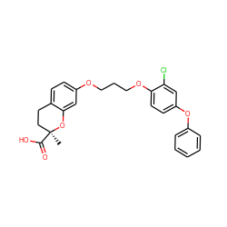 C[C@]1(C(=O)O)CCc2ccc(OCCCOc3ccc(Oc4ccccc4)cc3Cl)cc2O1 ZINC000001910883