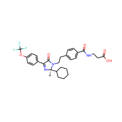 C[C@]1(C2CCCCC2)N=C(c2ccc(OC(F)(F)F)cc2)C(=O)N1CCc1ccc(C(=O)NCCC(=O)O)cc1 ZINC000142740038