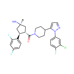 C[C@]1(N)C[C@H](C(=O)N2CCC(c3ccnn3-c3ccc(F)c(Cl)c3)CC2)[C@@H](c2ccc(F)cc2F)C1 ZINC000084654834