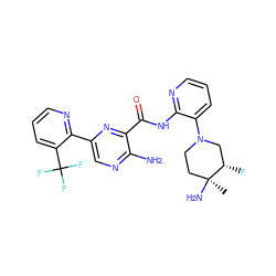 C[C@]1(N)CCN(c2cccnc2NC(=O)c2nc(-c3ncccc3C(F)(F)F)cnc2N)C[C@@H]1F ZINC001772654588