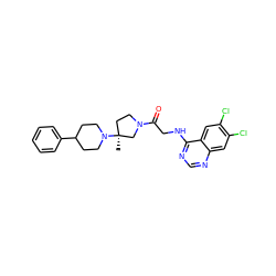 C[C@]1(N2CCC(c3ccccc3)CC2)CCN(C(=O)CNc2ncnc3cc(Cl)c(Cl)cc23)C1 ZINC000063539664