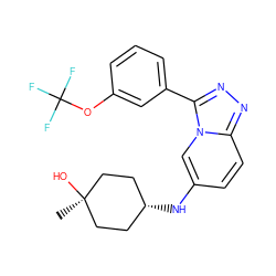 C[C@]1(O)CC[C@H](Nc2ccc3nnc(-c4cccc(OC(F)(F)F)c4)n3c2)CC1 ZINC000144958653