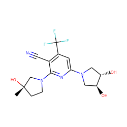 C[C@]1(O)CCN(c2nc(N3C[C@H](O)[C@@H](O)C3)cc(C(F)(F)F)c2C#N)C1 ZINC001772572767