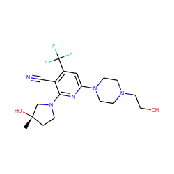 C[C@]1(O)CCN(c2nc(N3CCN(CCO)CC3)cc(C(F)(F)F)c2C#N)C1 ZINC001772622387