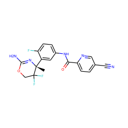 C[C@]1(c2cc(NC(=O)c3ccc(C#N)cn3)ccc2F)N=C(N)OCC1(F)F ZINC000095602954