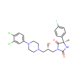 C[C@]1(c2ccc(F)cc2)NC(=O)N(C[C@@H](O)CN2CCN(c3ccc(Cl)c(Cl)c3)CC2)C1=O ZINC000653716315