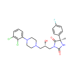 C[C@]1(c2ccc(F)cc2)NC(=O)N(C[C@@H](O)CN2CCN(c3cccc(Cl)c3Cl)CC2)C1=O ZINC000653711430