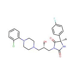 C[C@]1(c2ccc(F)cc2)NC(=O)N(C[C@@H](O)CN2CCN(c3ccccc3Cl)CC2)C1=O ZINC000653709154