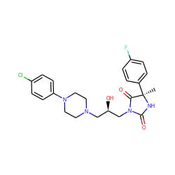 C[C@]1(c2ccc(F)cc2)NC(=O)N(C[C@H](O)CN2CCN(c3ccc(Cl)cc3)CC2)C1=O ZINC000653715004