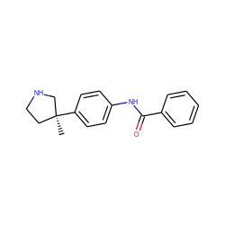 C[C@]1(c2ccc(NC(=O)c3ccccc3)cc2)CCNC1 ZINC000117726953