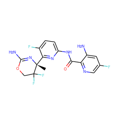 C[C@]1(c2nc(NC(=O)c3ncc(F)cc3N)ccc2F)N=C(N)OCC1(F)F ZINC000205893838