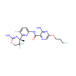 C[C@]1(c2nc(NC(=O)c3ncc(OCCCF)nc3N)ccc2F)N=C(N)OCC1(F)F ZINC000207557771