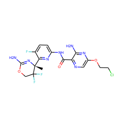 C[C@]1(c2nc(NC(=O)c3ncc(OCCCl)nc3N)ccc2F)N=C(N)OCC1(F)F ZINC000207564771