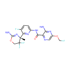 C[C@]1(c2nc(NC(=O)c3ncc(OCF)nc3N)ccc2F)N=C(N)OCC1(F)F ZINC000205891650