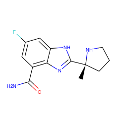 C[C@]1(c2nc3c(C(N)=O)cc(F)cc3[nH]2)CCCN1 ZINC000040957200