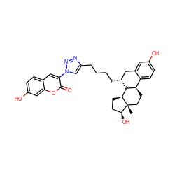 C[C@]12CC[C@@H]3c4ccc(O)cc4C[C@@H](CCCCc4cn(-c5cc6ccc(O)cc6oc5=O)nn4)[C@H]3[C@@H]1CC[C@@H]2O ZINC000095582506