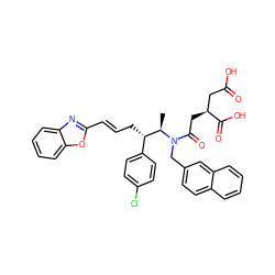 C[C@H]([C@@H](C/C=C/c1nc2ccccc2o1)c1ccc(Cl)cc1)N(Cc1ccc2ccccc2c1)C(=O)C[C@@H](CC(=O)O)C(=O)O ZINC000029249841