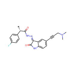 C[C@H](C(=O)N/N=C1\C(=O)Nc2ccc(C#CCN(C)C)cc21)c1ccc(F)cc1 ZINC000072178293