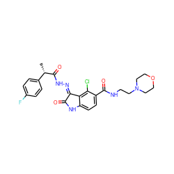 C[C@H](C(=O)N/N=C1\C(=O)Nc2ccc(C(=O)NCCN3CCOCC3)c(Cl)c21)c1ccc(F)cc1 ZINC000072180736