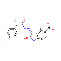 C[C@H](C(=O)N/N=C1\C(=O)Nc2ccc(C(=O)O)c(Cl)c21)c1ccc(F)cc1 ZINC000072180166