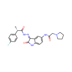 C[C@H](C(=O)N/N=C1\C(=O)Nc2ccc(NC(=O)CN3CCCC3)cc21)c1ccc(F)cc1 ZINC000072178888