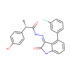 C[C@H](C(=O)N/N=C1\C(=O)Nc2cccc(-c3cccc(F)c3)c21)c1ccc(O)cc1 ZINC000072180262