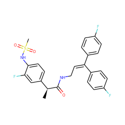 C[C@H](C(=O)NCC=C(c1ccc(F)cc1)c1ccc(F)cc1)c1ccc(NS(C)(=O)=O)c(F)c1 ZINC000038362098