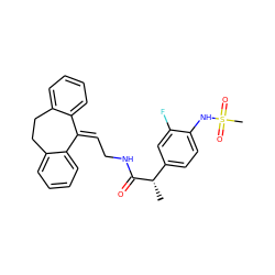 C[C@H](C(=O)NCC=C1c2ccccc2CCc2ccccc21)c1ccc(NS(C)(=O)=O)c(F)c1 ZINC000073222859