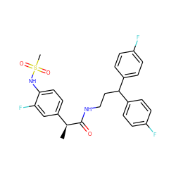 C[C@H](C(=O)NCCC(c1ccc(F)cc1)c1ccc(F)cc1)c1ccc(NS(C)(=O)=O)c(F)c1 ZINC000073239763